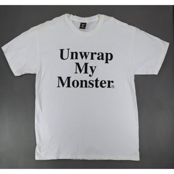 Vintage Freebirds Unwrap My Monster T-shirt Size L Burrito White Y2K‎ Humor TX - Picture 1 of 7